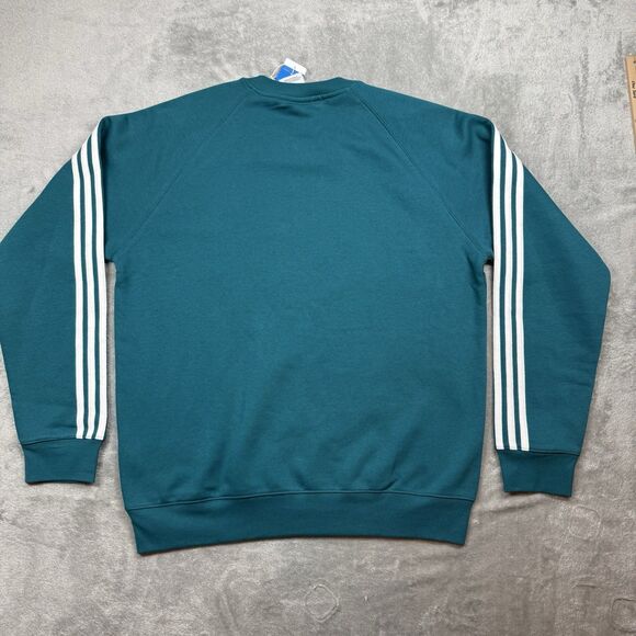 Adidas Sweatshirt Mens Large Teal Crew Neck Long Sleeve 3 Stripe - Picture 2 of 5
